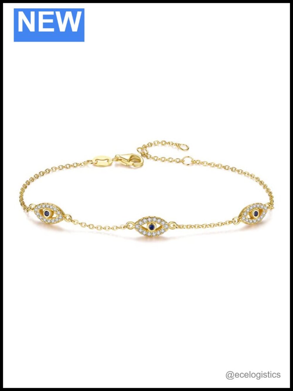 14K Gold Over 925 Silver Moissanite Evil Eye Bracelet Adjustable Chain